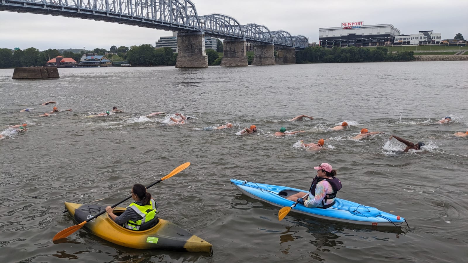 Photo of people swimming in the Ohio River during the Great Ohio River Swim 2023